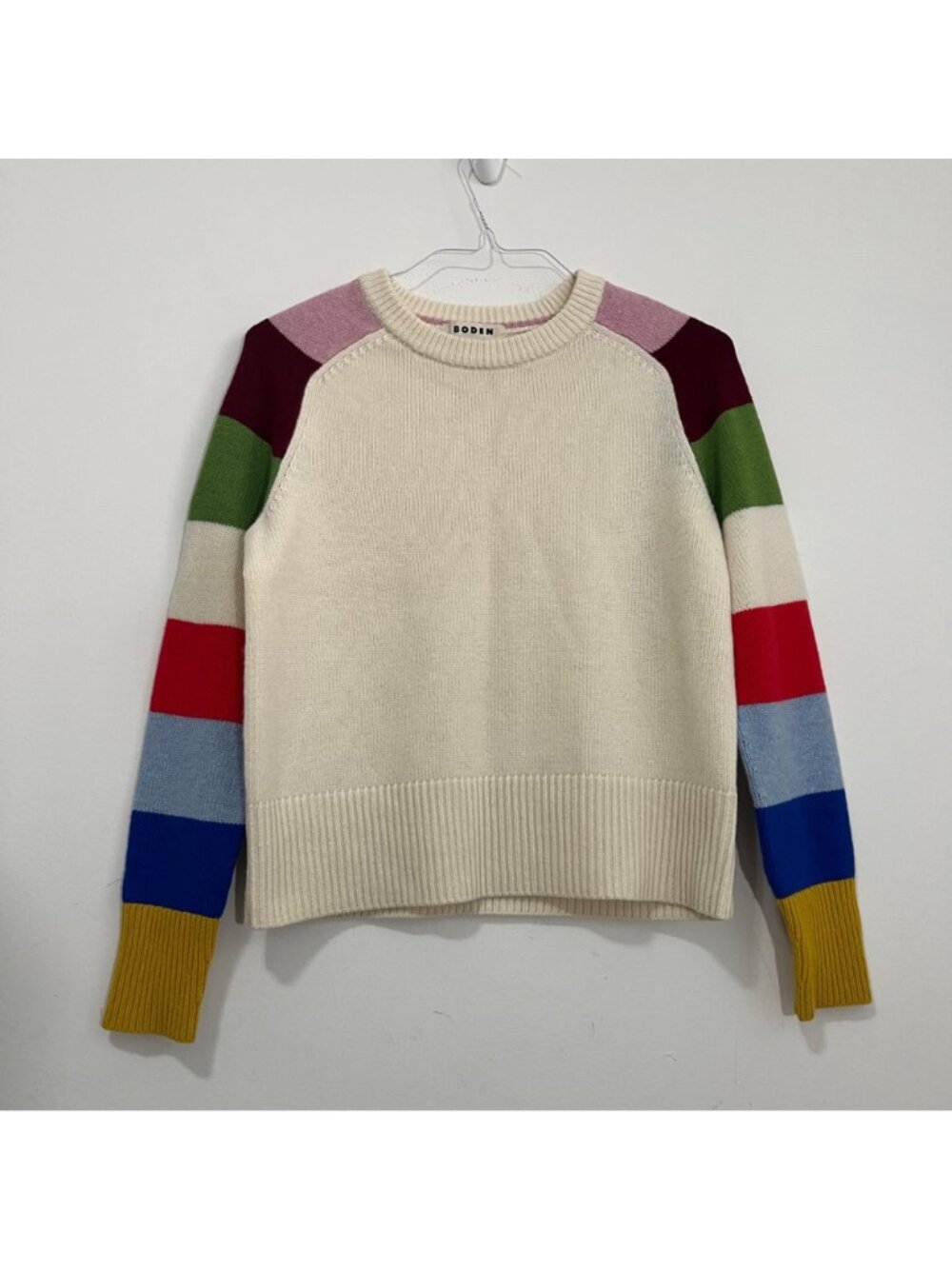 Boden Olivia Stripe Sleeve Merino Wool Jumper Sweater Size S Colorblock Preppy - Picture 3 of 14